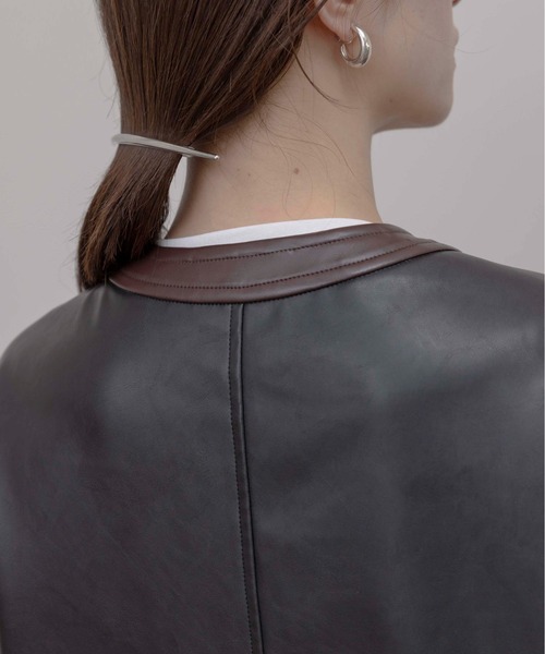バックフリル 合成皮革ジャケット（ノーカラージャケット）｜Eimee Law