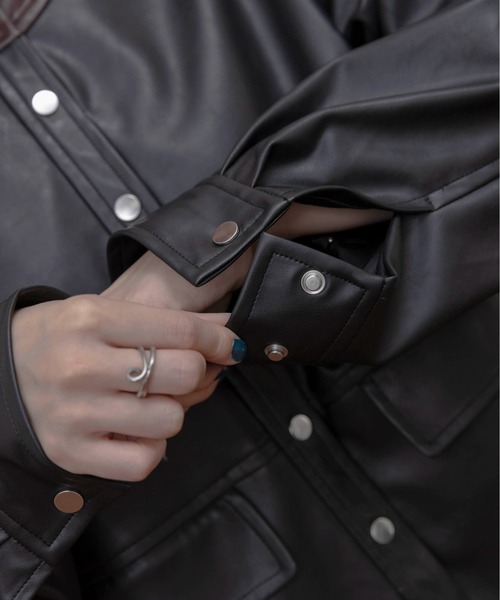 バックフリル 合成皮革ジャケット（ノーカラージャケット）｜Eimee Law