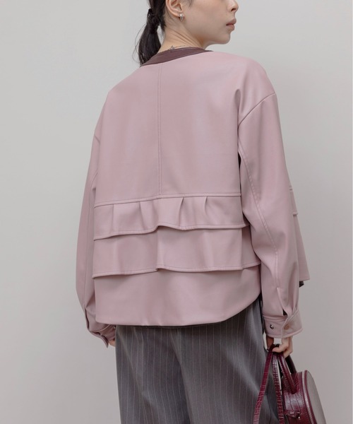 バックフリル 合成皮革ジャケット（ノーカラージャケット）｜Eimee Law