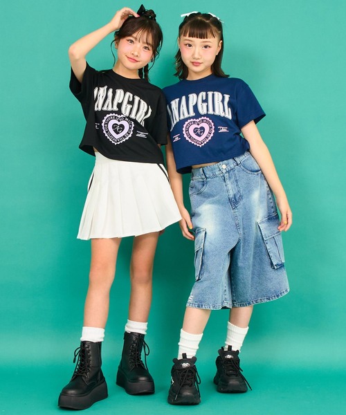 ANAP GｉRL（アナップガール）の「カレッジ プリント クロップド Tシャツ（Tシャツ/カットソー・キッズ・ブラック/ネイビー/ホワイト・XS/S/M）」の5枚目の写真