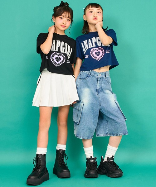 ANAP GｉRL（アナップガール）の「カレッジ プリント クロップド Tシャツ（Tシャツ/カットソー・キッズ・ブラック/ネイビー/ホワイト・XS/S/M）」の6枚目の写真