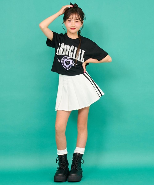 ANAP GｉRL（アナップガール）の「カレッジ プリント クロップド Tシャツ（Tシャツ/カットソー・キッズ・ブラック/ネイビー/ホワイト・XS/S/M）」の11枚目の写真
