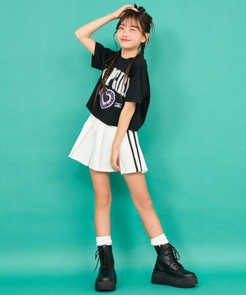 ANAP GｉRL（アナップガール）の「カレッジ プリント クロップド Tシャツ（Tシャツ/カットソー・キッズ・ブラック/ネイビー/ホワイト・XS/S/M）」の12枚目の写真