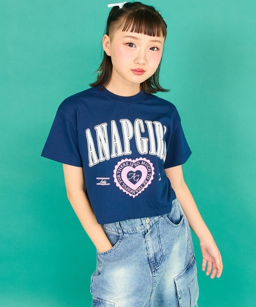 ANAP GｉRL（アナップガール）の「カレッジ プリント クロップド Tシャツ（Tシャツ/カットソー・キッズ・ブラック/ネイビー/ホワイト・XS/S/M）」の13枚目の写真
