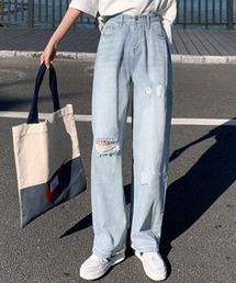 Miniministore（ミニミニストア）の「ワイド デニムパンツ ダメージ加工脚長（デニムパンツ）」