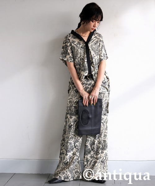 antiqua(アンティカ)の「トワルドジュイ柄半袖シャツ(シャツ/ブラウス・レディース・ブラック/アイボリー・ONESIZE)」の9枚目の写真