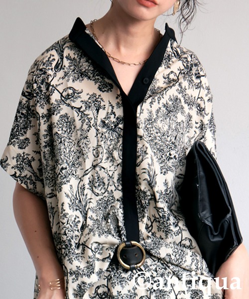 antiqua(アンティカ)の「トワルドジュイ柄半袖シャツ(シャツ/ブラウス・レディース・ブラック/アイボリー・ONESIZE)」の11枚目の写真