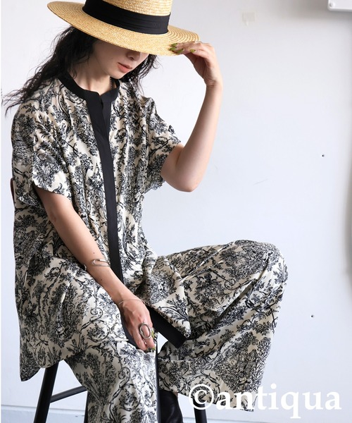 antiqua(アンティカ)の「トワルドジュイ柄半袖シャツ(シャツ/ブラウス・レディース・ブラック/アイボリー・ONESIZE)」の12枚目の写真