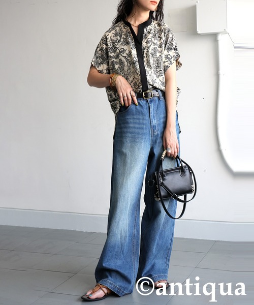 antiqua(アンティカ)の「トワルドジュイ柄半袖シャツ(シャツ/ブラウス・レディース・ブラック/アイボリー・ONESIZE)」の13枚目の写真