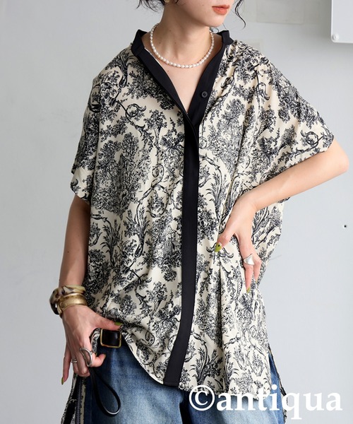 antiqua(アンティカ)の「トワルドジュイ柄半袖シャツ(シャツ/ブラウス・レディース・ブラック/アイボリー・ONESIZE)」の14枚目の写真