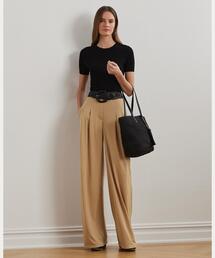 プリーテッド ストレッチ ジャージー ワイドレッグ パンツ