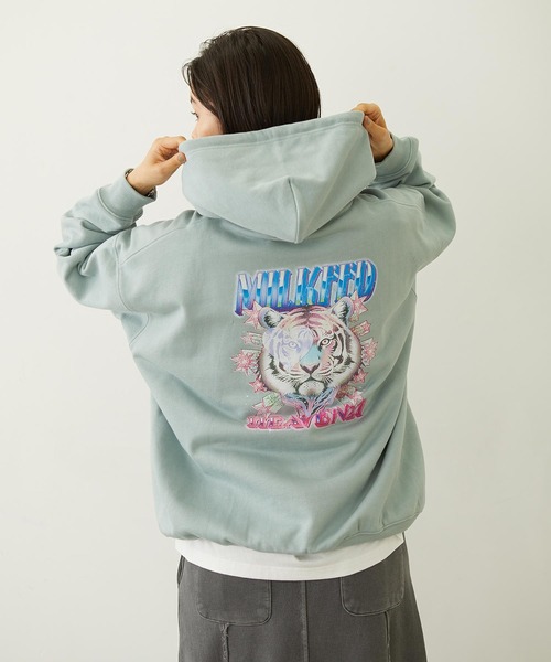 MILKFED.(ミルクフェド)の「TIGER SWEAT HOODIE(パーカー・レディース・ライトブルー/オートミール/チャコール・M/L)」の1枚目の写真