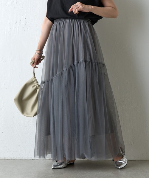COLONY 2139（コロニートゥーワンスリーナイン）の「変形ティアードチュールスカート（スカート・レディース・ブラック/チャコールグレー/モカ・FREE）」の3枚目の写真