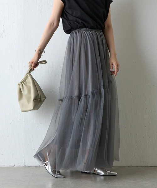 COLONY 2139（コロニートゥーワンスリーナイン）の「変形ティアードチュールスカート（スカート・レディース・ブラック/チャコールグレー/モカ・FREE）」の4枚目の写真