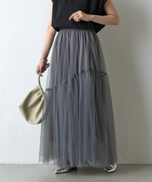 COLONY 2139（コロニートゥーワンスリーナイン）の「変形ティアードチュールスカート（スカート・レディース・ブラック/チャコールグレー/モカ・FREE）」の7枚目の写真