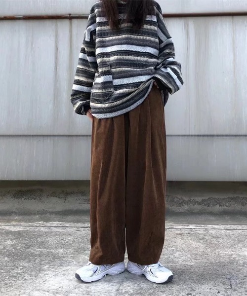susuri　タピールパンツ　コーデュロイ　ゆったり　ロングベルト　黒　0 セール】【25年秋冬新作】コーデュロイワイドイージーパンツ