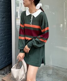 RUNKDRUNKERS ラガーシャツ ネイビー/グリーン RUNKDRUNKERS ラガーシャツ ネイビー/グリーン ウェア