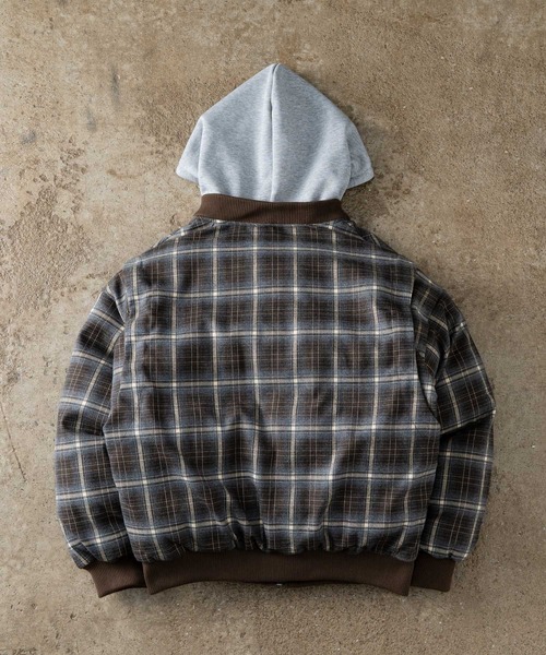 zip up hoodie check blouson - ジップアップフーディーチェック