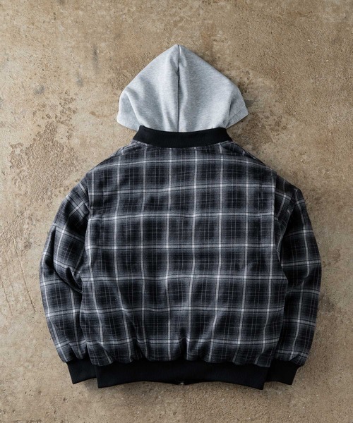 zip up hoodie check blouson - ジップアップフーディーチェック