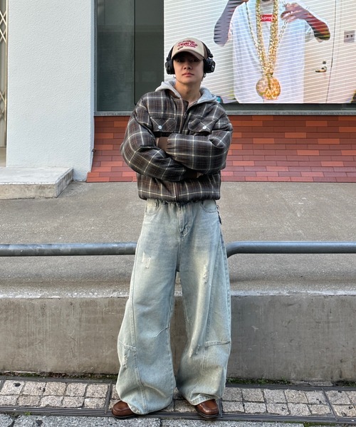 ADAMASTE（アダマスト）の「zip up hoodie check blouson - ジップアップフーディーチェックブルゾン（ブルゾン・メンズ・ブラウン/ブラック・MEDIUM/LARGE）」の9枚目の写真