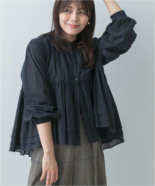 F by ROSSO（エフバイロッソ）の「F by ROSSO　コットンボイルティアードブラウス（Tシャツ/カットソー・レディース・ネイビー/ブラウン・FREE）」の12枚目の写真