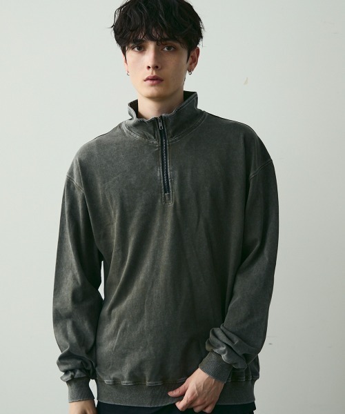 Shoowtime(ショウタイム)の「Vintage-Style Half-Zip Sweatshirt / ヴィンテージライクハーフジップスウェット(スウェット・メンズ・ブラック系/カーキ系・MEDIUM/LARGE/X-LARGE)」の1枚目の写真