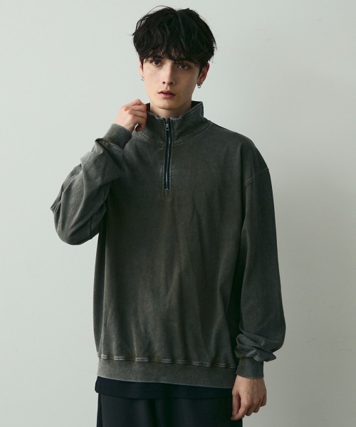 Shoowtime(ショウタイム)の「Vintage-Style Half-Zip Sweatshirt / ヴィンテージライクハーフジップスウェット(スウェット・メンズ・ブラック系/カーキ系・MEDIUM/LARGE/X-LARGE)」の21枚目の写真