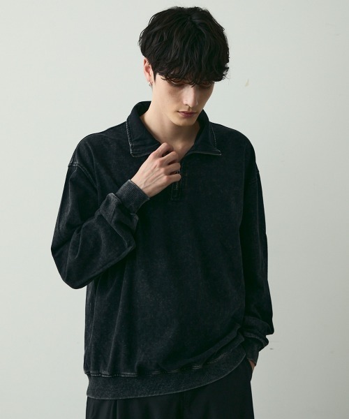 Shoowtime(ショウタイム)の「Vintage-Style Half-Zip Sweatshirt / ヴィンテージライクハーフジップスウェット(スウェット・メンズ・ブラック系/カーキ系・MEDIUM/LARGE/X-LARGE)」の12枚目の写真