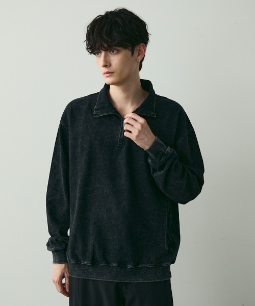 Shoowtime(ショウタイム)の「Vintage-Style Half-Zip Sweatshirt / ヴィンテージライクハーフジップスウェット(スウェット・メンズ・ブラック系/カーキ系・MEDIUM/LARGE/X-LARGE)」の13枚目の写真