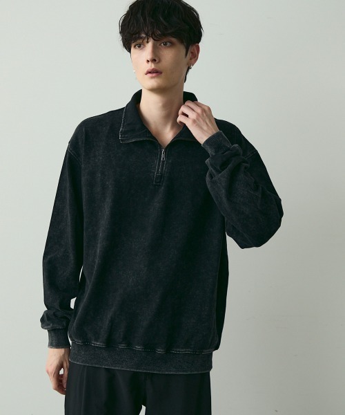 Shoowtime(ショウタイム)の「Vintage-Style Half-Zip Sweatshirt / ヴィンテージライクハーフジップスウェット(スウェット・メンズ・ブラック系/カーキ系・MEDIUM/LARGE/X-LARGE)」の3枚目の写真