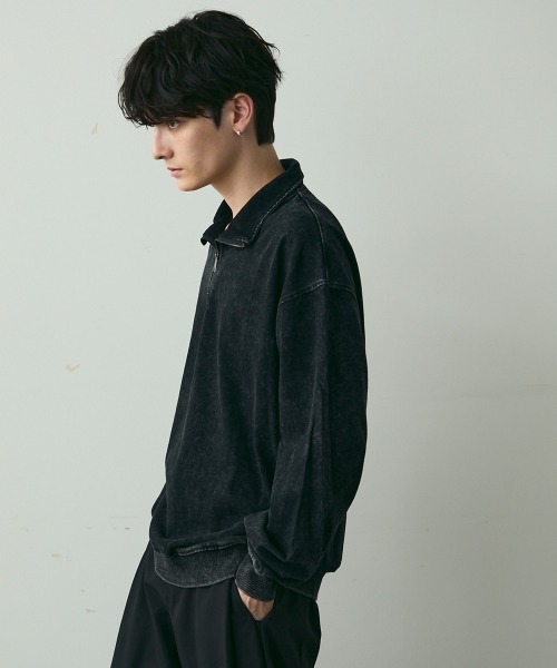 Shoowtime(ショウタイム)の「Vintage-Style Half-Zip Sweatshirt / ヴィンテージライクハーフジップスウェット(スウェット・メンズ・ブラック系/カーキ系・MEDIUM/LARGE/X-LARGE)」の6枚目の写真
