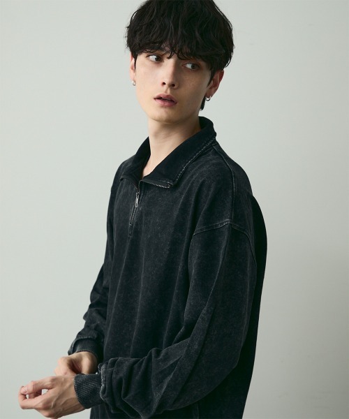 Shoowtime(ショウタイム)の「Vintage-Style Half-Zip Sweatshirt / ヴィンテージライクハーフジップスウェット(スウェット・メンズ・ブラック系/カーキ系・MEDIUM/LARGE/X-LARGE)」の8枚目の写真