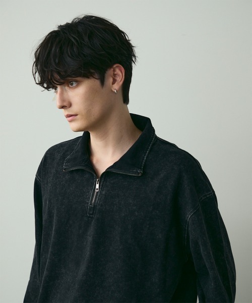 Shoowtime(ショウタイム)の「Vintage-Style Half-Zip Sweatshirt / ヴィンテージライクハーフジップスウェット(スウェット・メンズ・ブラック系/カーキ系・MEDIUM/LARGE/X-LARGE)」の9枚目の写真