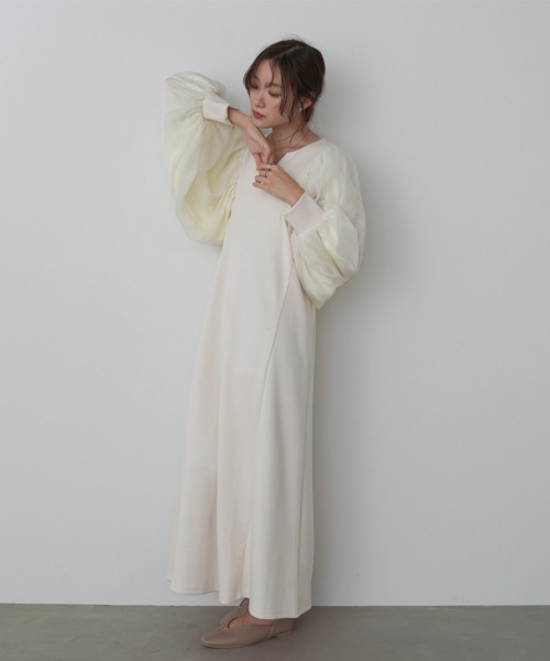 Bab(バブ)の「【S・M・L サイズ展開】袖オーガンジーポンチワンピース(ワンピース・レディース・アイボリー/ブラック/ベージュ・S/M/L)」の21枚目の写真