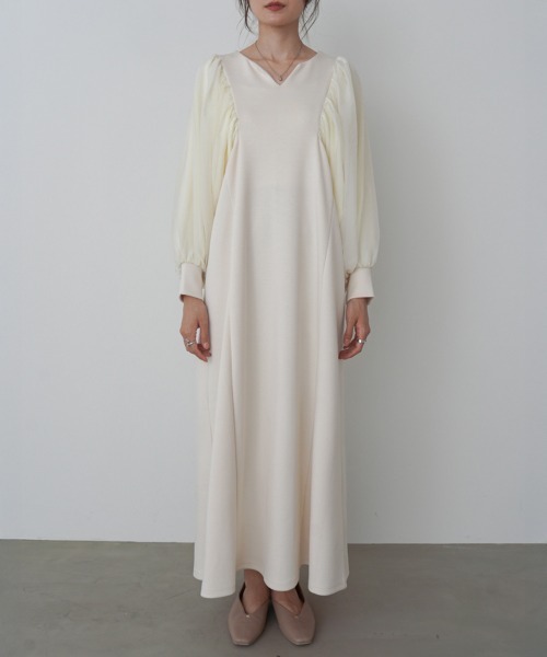 Bab(バブ)の「【S・M・L サイズ展開】袖オーガンジーポンチワンピース(ワンピース・レディース・アイボリー/ブラック/ベージュ・S/M/L)」の10枚目の写真