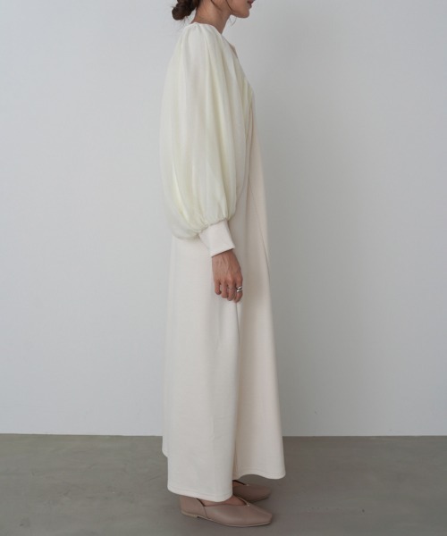 Bab(バブ)の「【S・M・L サイズ展開】袖オーガンジーポンチワンピース(ワンピース・レディース・アイボリー/ブラック/ベージュ・S/M/L)」の11枚目の写真
