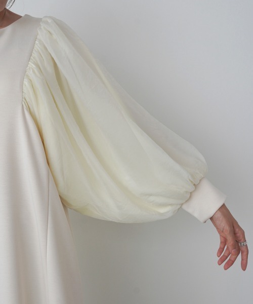 Bab(バブ)の「【S・M・L サイズ展開】袖オーガンジーポンチワンピース(ワンピース・レディース・アイボリー/ブラック/ベージュ・S/M/L)」の5枚目の写真