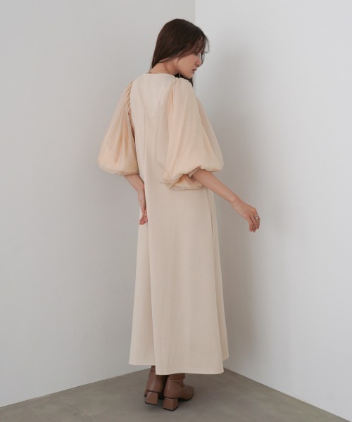 Bab(バブ)の「【S・M・L サイズ展開】袖オーガンジーポンチワンピース(ワンピース・レディース・アイボリー/ブラック/ベージュ・S/M/L)」の22枚目の写真