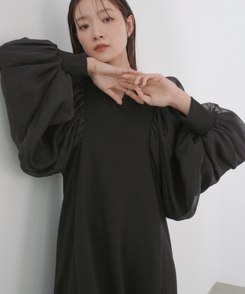 Bab(バブ)の「【S・M・L サイズ展開】袖オーガンジーポンチワンピース(ワンピース・レディース・アイボリー/ブラック/ベージュ・S/M/L)」の18枚目の写真
