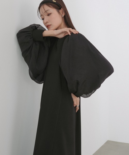 Bab(バブ)の「【S・M・L サイズ展開】袖オーガンジーポンチワンピース(ワンピース・レディース・アイボリー/ブラック/ベージュ・S/M/L)」の9枚目の写真