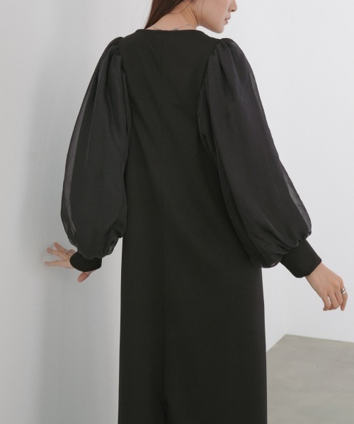 Bab(バブ)の「【S・M・L サイズ展開】袖オーガンジーポンチワンピース(ワンピース・レディース・アイボリー/ブラック/ベージュ・S/M/L)」の14枚目の写真