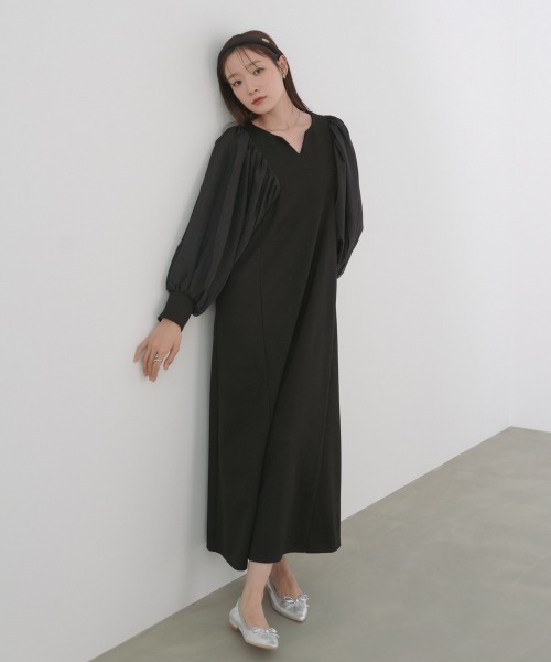 Bab(バブ)の「【S・M・L サイズ展開】袖オーガンジーポンチワンピース(ワンピース・レディース・アイボリー/ブラック/ベージュ・S/M/L)」の19枚目の写真