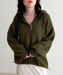 フード付き」に該当するニット/セーター（グリーン・カーキ/緑色系