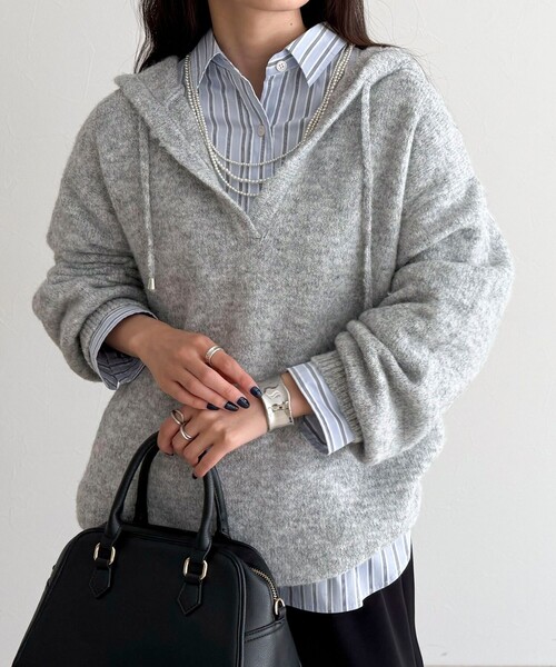 フード付きニットプルオーバー（ニット/セーター）｜fredy emue