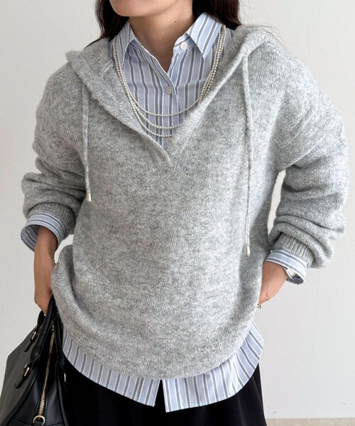 フレディエミュ（fredy emue）/フード付きニットプルオーバー セール】フード付きニットプルオーバー（ニット/セーター）｜fredy