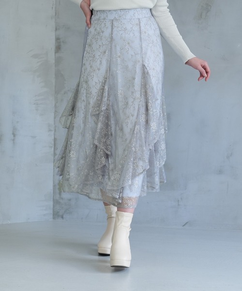 ASTORIA ODIER(アストリアオディール)の「シャイニーレースフリルスカート(スカート・レディース・ネイビー/アイボリー/ブルー・SMALL/MEDIUM)」の6枚目の写真