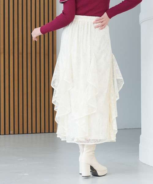 ASTORIA ODIER(アストリアオディール)の「シャイニーレースフリルスカート(スカート・レディース・ネイビー/アイボリー/ブルー・SMALL/MEDIUM)」の14枚目の写真