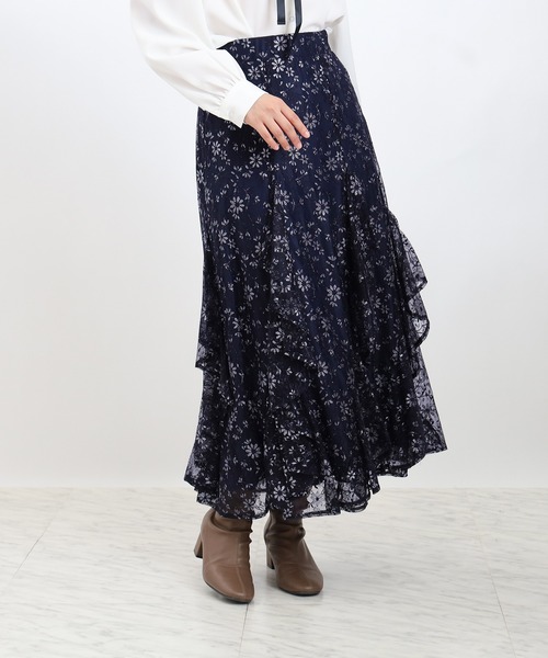 ASTORIA ODIER(アストリアオディール)の「シャイニーレースフリルスカート(スカート・レディース・ネイビー/アイボリー/ブルー・SMALL/MEDIUM)」の8枚目の写真