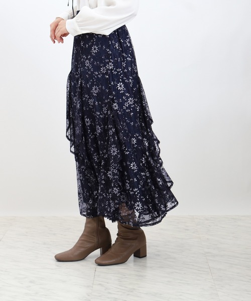 ASTORIA ODIER(アストリアオディール)の「シャイニーレースフリルスカート(スカート・レディース・ネイビー/アイボリー/ブルー・SMALL/MEDIUM)」の9枚目の写真