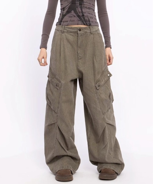UP START(アップスタート)の「【LAMPOON】ピグメントダイカーゴパンツ(カーゴパンツ・レディース・カーキ/グレー・LARGE/MEDIUM/SMALL)」の2枚目の写真
